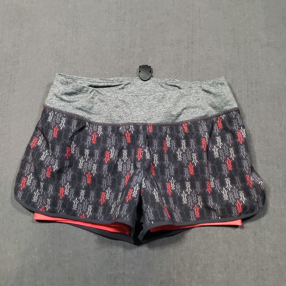 MPG Running Shorts Womens Small Grey Coral Patterned Double Layer Athletic